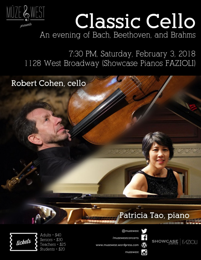 International cello star - Robert Cohen and pianist Patricia Tao (BY DONATION)