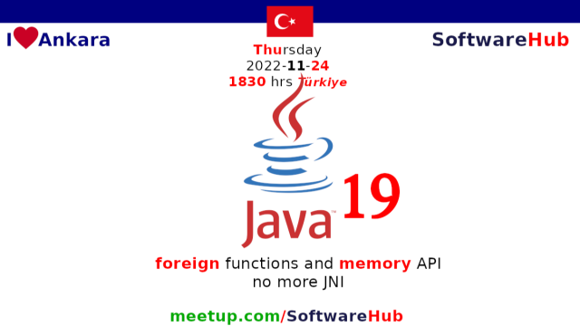 Java 19, foreign functions and memory API, no more JNI (Thu, 24 Nov, 1830 hrs).